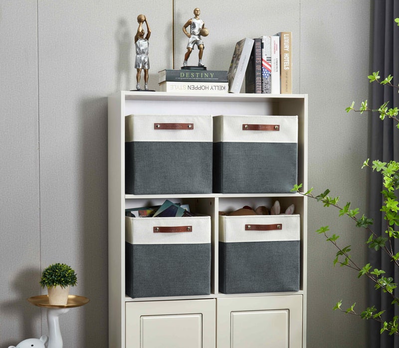 DECOMOMO Fabric Cube Storage Bins - Storage Baskets for Shelves, Cube Storage Organizer for Kallax and Cubbies (Slate Grey & White, 11 inch Cube) - 4 Pack - Image 4